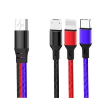 Kable USB - XO Kabel NB143 3w1 USB - Lightning + USB-C + microUSB 1,2 m 2,4A wielokolorowy - miniaturka - grafika 1