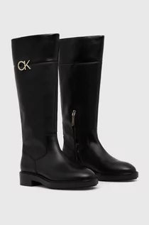 Kozaki damskie - Calvin Klein kozaki RUBBER SOLE KNEE BOOT W/HW damskie kolor czarny na płaskim obcasie HW0HW01689 - grafika 1