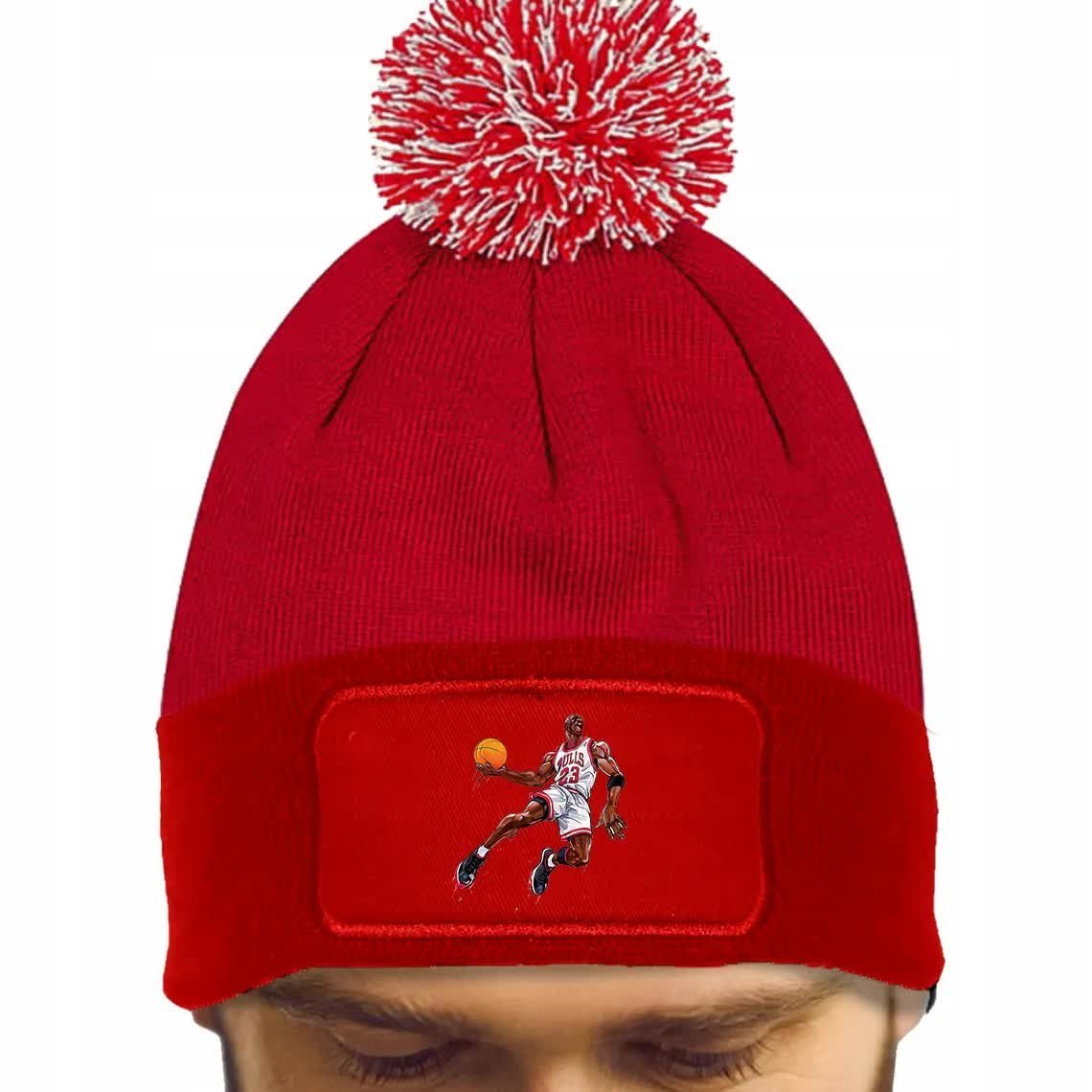 CZAPKA POMPON Czerwona Dla Fana CHICAGO BULLS 23 Jordan Koszykówka Wzory