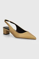 Czółenka - Tommy Hilfiger czółenka skórzane TH MID HEEL SLINGBACK kolor beżowy na słupku z odkrytą piętą FW0FW08292 - miniaturka - grafika 1