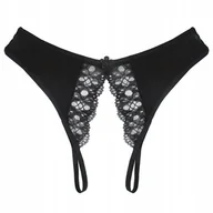 Majtki damskie - Stringi paseczki czarne majtki z rozcięciem koronka - S/M - miniaturka - grafika 1