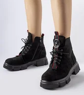 Botki damskie - Czarne botki zdobione czerwoną lamówką Monrency-36 - miniaturka - grafika 1