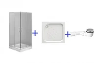 Kabiny prysznicowe - Zestaw Deante Funkia Kabina kwadratowa 90 cm, szkło transparentne + Deante Funkia Brodzik kwadratowy 90 cm + Deante Easy Clean Syfon do brodzików o odpływie 50 mm - miniaturka - grafika 1