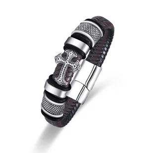 Bransoletka męska pleciona z srebrnym krzyżem Zapięcie magnetyczne 21cm - Bransolety męskie Bransoletka męska pleciona z srebrnym krzyżem Zapięcie magnetyczne 21cm - Bransolety męskie - miniaturka - grafika 1