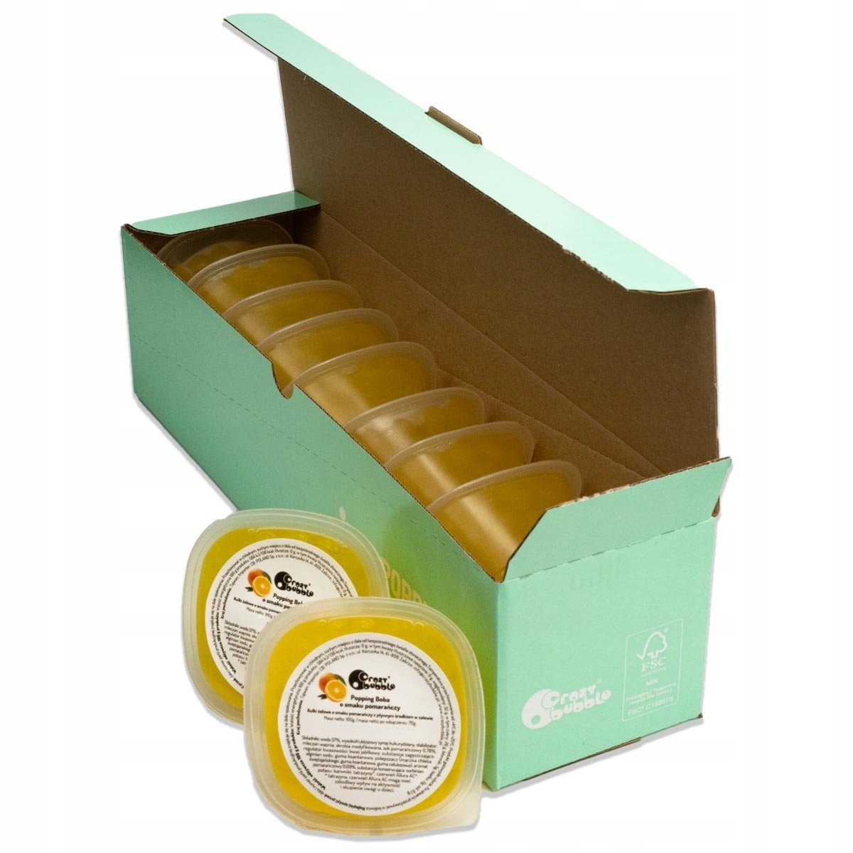 Zestaw 10 szt. Kulki pękające Crazy Bubble Tea POMARAŃCZA 100g Popping Boba