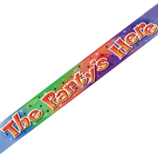 Amscan Baner taśma "The Partys Here", 3.65 m 992956 - Gadżety dla niej i dla niego - miniaturka - grafika 1