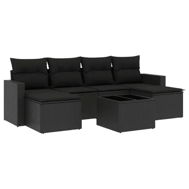Zestaw mebli ogrodowych modułowych czarny rattan PE z poduszkami 65,5 x 62
