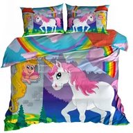 Pościel - Pościel bawełna satyna 3D 160x200cm KUCYK JEDNOROŻEC - miniaturka - grafika 1