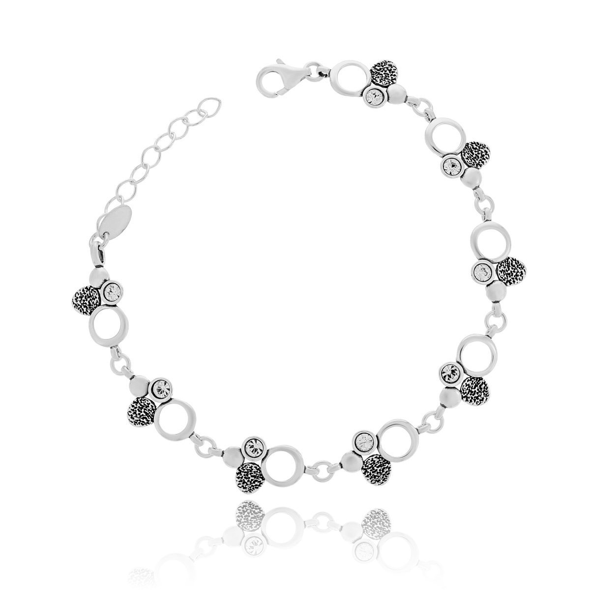 Srebrna bransoletka kółka na łańcuszku z cyrkoniami 18 cm pr. 925