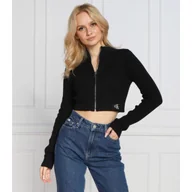 Swetry damskie - CALVIN KLEIN JEANS Kardigan BADGE | Cropped Fit - miniaturka - grafika 1