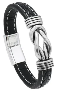 Bransoletka męska skórzana czarna ze srebrnym węzłem elegancka - Bransolety męskie Bransoletka męska skórzana czarna ze srebrnym węzłem elegancka - Bransolety męskie - miniaturka - grafika 1