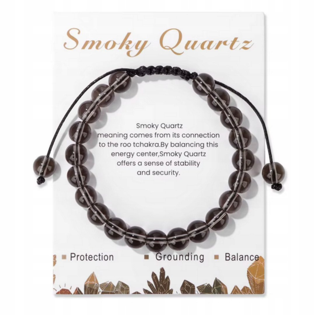 Bransoletka Regulowana z Kamienia Naturalnego Kwarc Dymny Amulet Ochrony