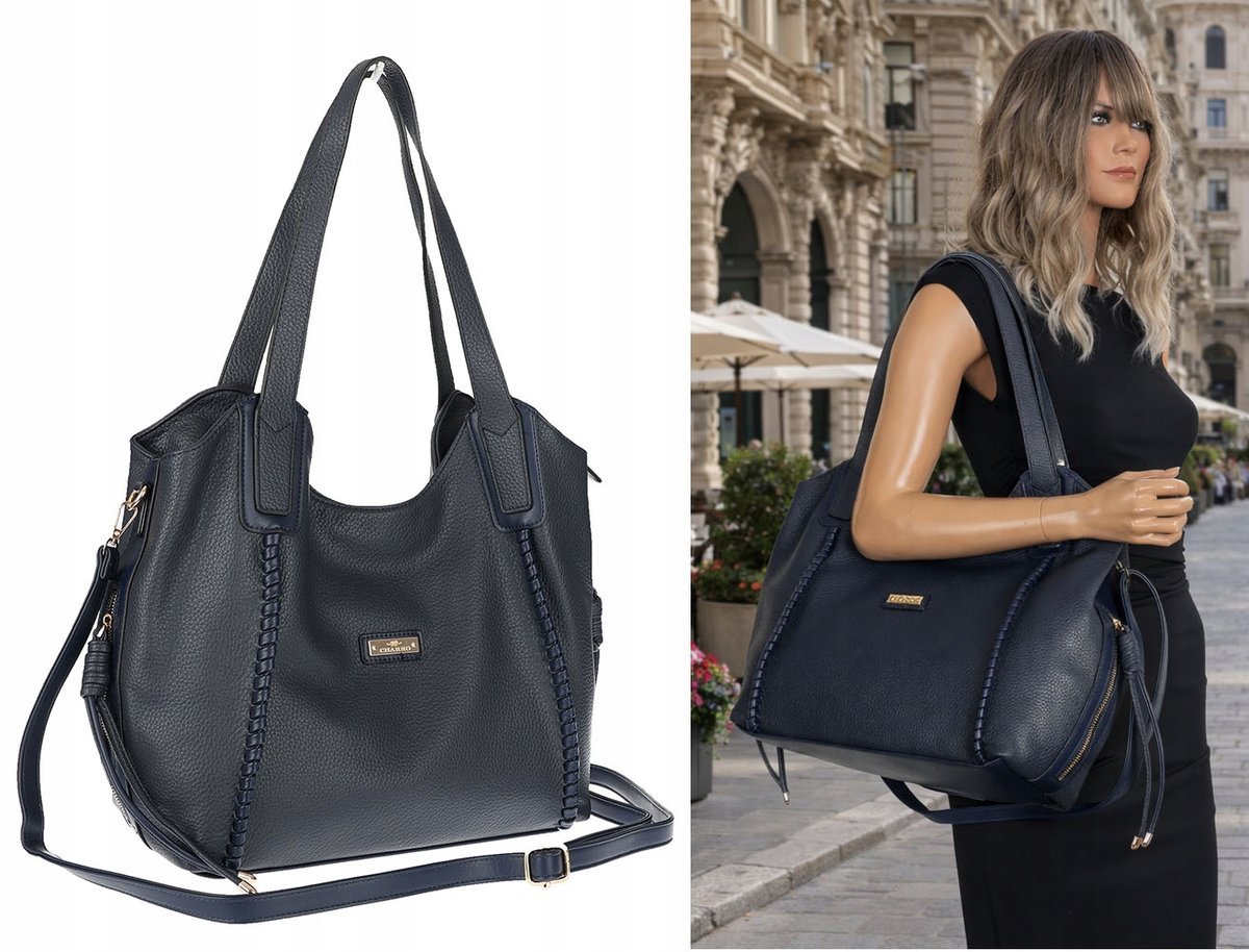 Torebka Damska Worek Shopper Torba na Ramię duża pajemna CH2166 Granatowa