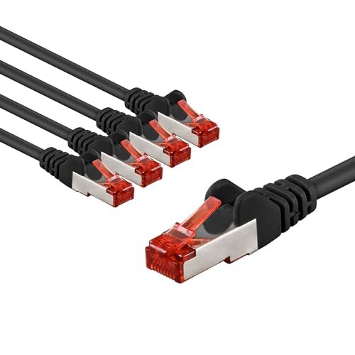 goobay 65977 CAT6 kabel sieciowy w zestawie 5 szt. / kabel krosowy ekranowany S/FTP/CU Ethernet kabel, PiMF, LSZH/Cat 6 kabel z 10 Gbits/czarny / 5 x 5 m