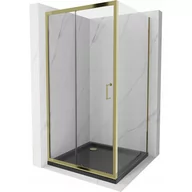 Kabiny prysznicowe - Mexen Apia kabina prysznicowa rozsuwana 90x90 cm, transparent, złota + brodzik Flat, czarny - miniaturka - grafika 1