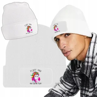 Zimowa Wygodna Czapka Biała UNICORN ZABAWNE Wzory - Czapki damskie - miniaturka - grafika 1