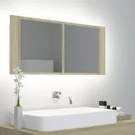 Szafki łazienkowe - vidaXL vidaXL Szafka górna z lustrem i LED 100cm dąb sonoma 804983 804983 - miniaturka - grafika 1