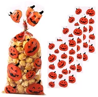 Folia, papier śniadaniowy, serwetki - Torebki Na Cukierki Halloween Dynie Celofanowe 16szt. Torebeczki Woreczki - miniaturka - grafika 1