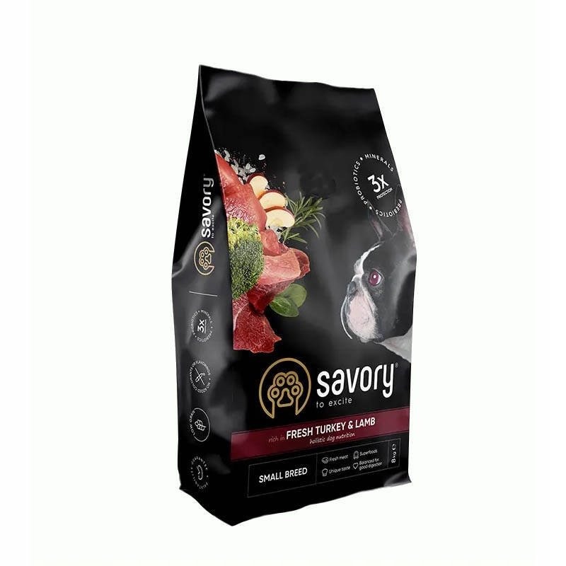 SAVORY KARMA SUCHA Z INDYKIEM I JAGNIĘCINĄ DLA PSÓW DOROSŁYCH MAŁYCH RAS 8 KG