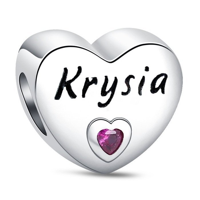Zawieszka Charms SREBRO 925 Koralik Imię Krysia Krystyna Serce