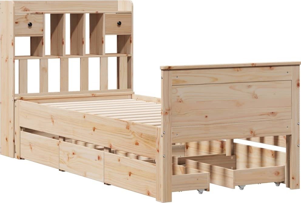 vidaXL Łóżko z litego drewna z półką bez materaca 100x200 cm sosna