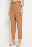 Spodnie damskie - Brązowe Spodnie z Marszczoną Gumką w Pasie o Klasycznym Kroju Anifa - miniaturka - grafika 1