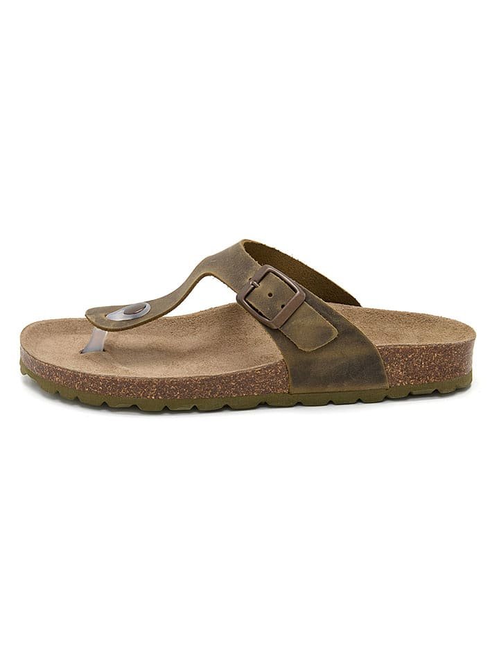 JOLANA & FENENA Skórzane japonki w kolorze khaki