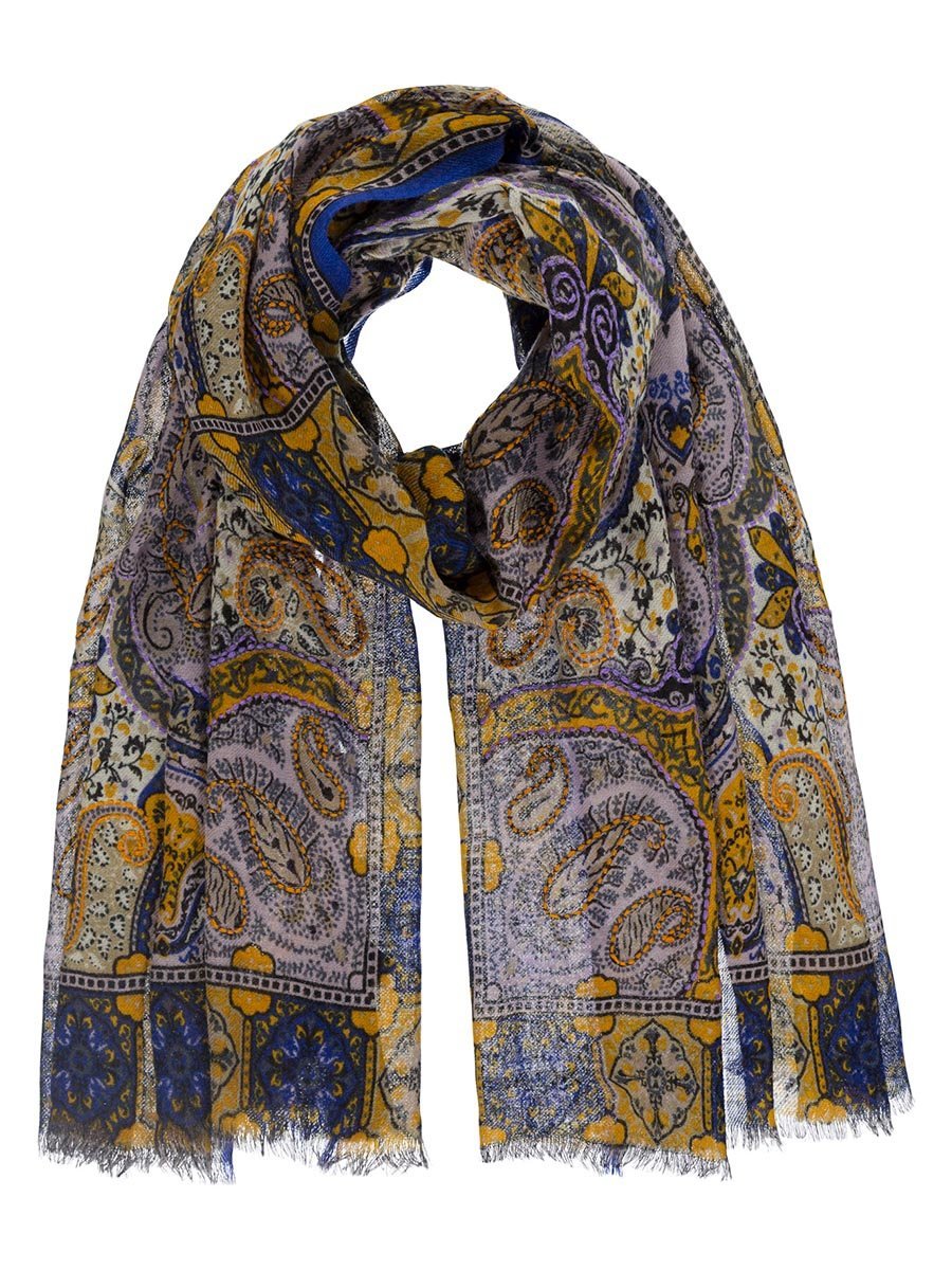 Damski szalik paisley z haftem fioletowy Passigatti