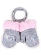 Rękawiczki dla dzieci - Rękawiczki Dziewczęce Podwójne Szare Z Cekinami I Futrzanym Mankietem 14 Cm Yoclub - miniaturka - grafika 1