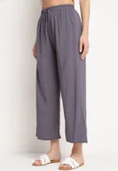 Spodnie damskie - Ciemnoszare Bawełniane Spodnie z Szerokimi Nogawkami Palazzo z Gumką w Pasie Nesira - miniaturka - grafika 1