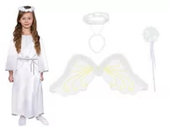 Stroje karnawałowe - ZESTAW SUKIENKA ANIOŁEK BIAŁY 134-140 4el - miniaturka - grafika 1