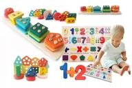 Zabawki interaktywne dla dzieci - MONTESSORI Układanka sensoryczna x2 drewniana 2w1 literki cyferki puzzle - miniaturka - grafika 1