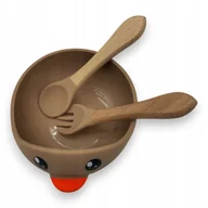 Miseczki i talerzyki dla dzieci - Miseczka z przyssawką silikonowa dla dziecka na przekąski łyżka widelec BLW - miniaturka - grafika 1