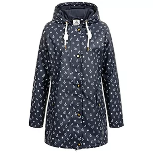 Ankerglut Damen Friesennerz Regenmantel Regenjacke Mit Kapuze Gefüttert Wasserdicht Wetterfest Übergangsjacke #Ankerglutwolke Kurtka przeciwdeszczowa damska, Granatowy, 46 - Kurtki damskie - miniaturka - grafika 1