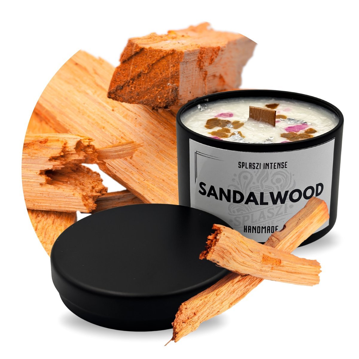 Świeczka Sojowa Naturalna Drewniany Knot Zapach Drzewo Sandałowe 120 ml