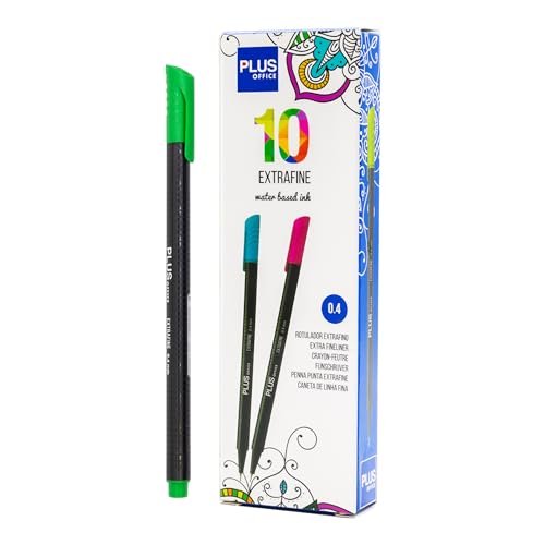 Plus Office 10 cienkich pisaków 0,4 mm, idealne do pisania, malowania i rysowania, długopisów szkolnych z cienką końcówką, kolorowy tusz na bazie wody (neonowy zielony)