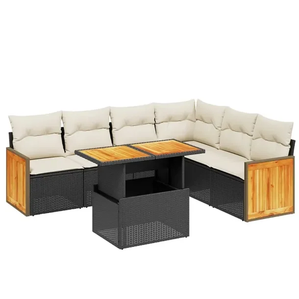 Zestaw mebli ogrodowych z rattanem PE, czarny, wymiary: 55-100 x 55-62 x 44