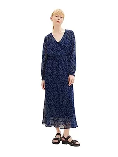 Sukienki - Dżinsowa sukienka damska TOM TAILOR z marszczeniami i wzorem, 32411-granatowy kwiatowy nadruk, S - grafika 1