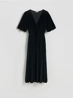 Sukienki - Reserved - Welurowa sukienka z plisowaniem - czarny - miniaturka - grafika 1