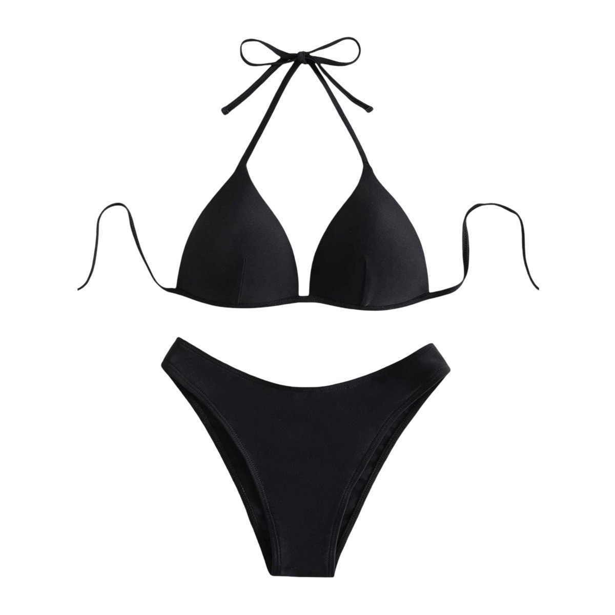 Damski Strój Kąpielowy Bikini Push Up Wiązany Trójkąt Czarny XS