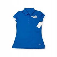 Bluzki damskie - Bluzka damska polo z krótki rękawem niebieska Nike L - miniaturka - grafika 1