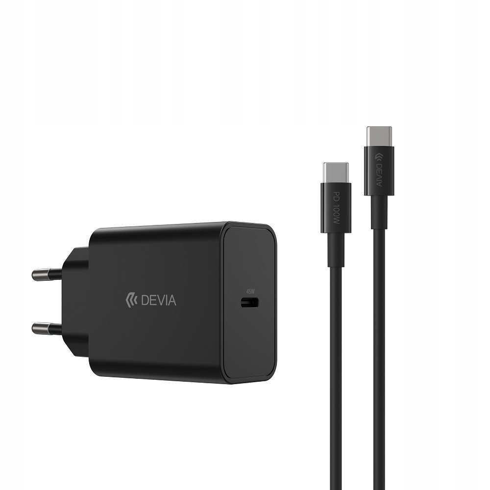 Ładowarka sieciowa PD 45W 5A + kabel USB-C - USB-C 1,5m Devia