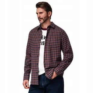 Koszula męska flanelowa w kratę granatowo-ceglasta V6 OM-SHCS-0150 XXL - Koszule męskie - miniaturka - grafika 1