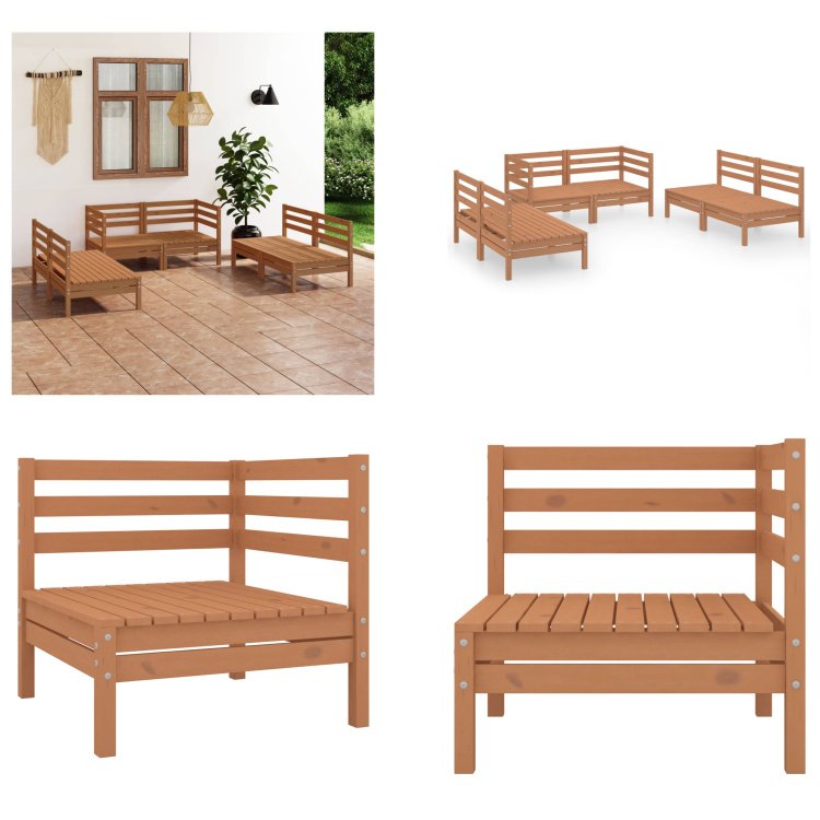 vidaXL 6-częściowy zestaw wypoczynkowy do ogrodu z litej sosny w kolorze miodowego brązu - Zestaw wypoczynkowy do ogrodu - Zestawy wypoczynkowe do ogrodu - Zestawy wypoczynkowe - Zestawy wypoczynkowe