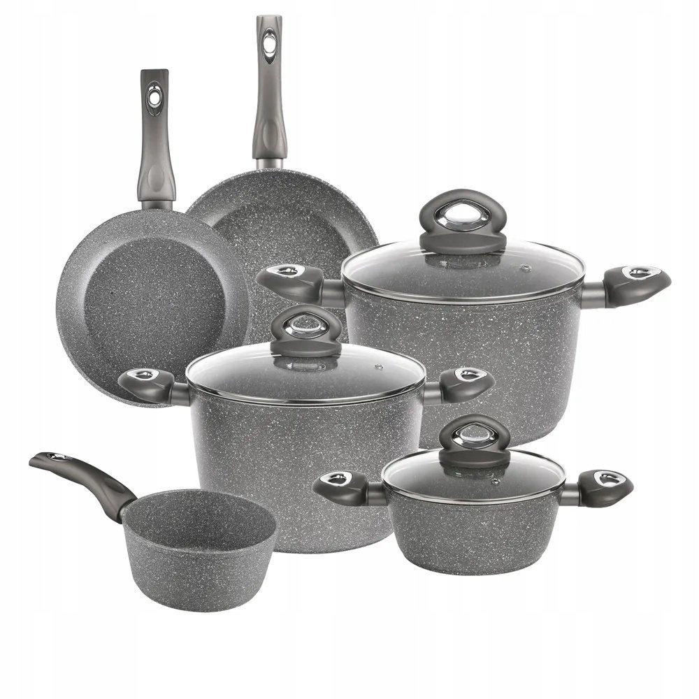 Zestaw garnków marmurkowych Komplet z patelniami indukcja gaz Valdinox Rock