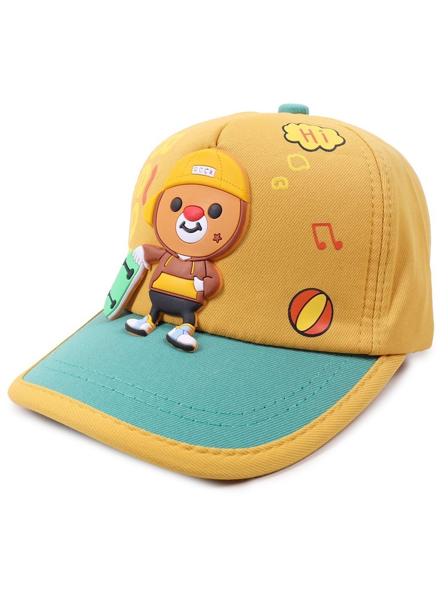 Czapka z daszkiem bejsbolówka dziecięca unisex miś z deskorolką żółta 50-54 YOCLUB