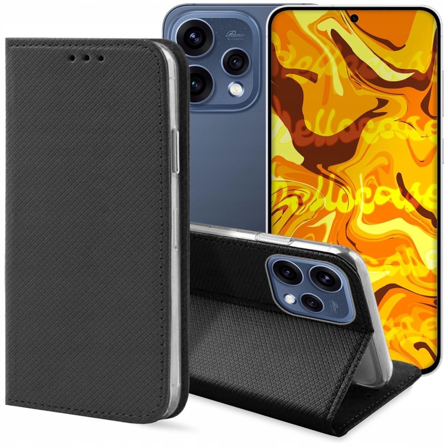 Hello Case Etui z Klapką Do Oppo Reno15 5G Czarne, Zamykane, Magnetyczne, Kabura