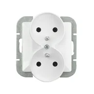 Gniazdka elektryczne - Gniazdo podwójne z uziemieniem do ramki białe Perła - miniaturka - grafika 1