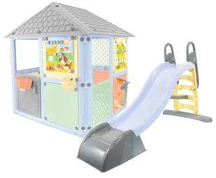 Plac zabaw - domek dla dzieci manipulacyjny + zjeżdżalnia 180 cm, pastelowe - Place zabaw - miniaturka - grafika 1