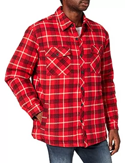 Koszule męskie - Urban Classics Męska koszula Plaid Quilted Shirt Jacket, czerwony/czarny/biały., L - grafika 1